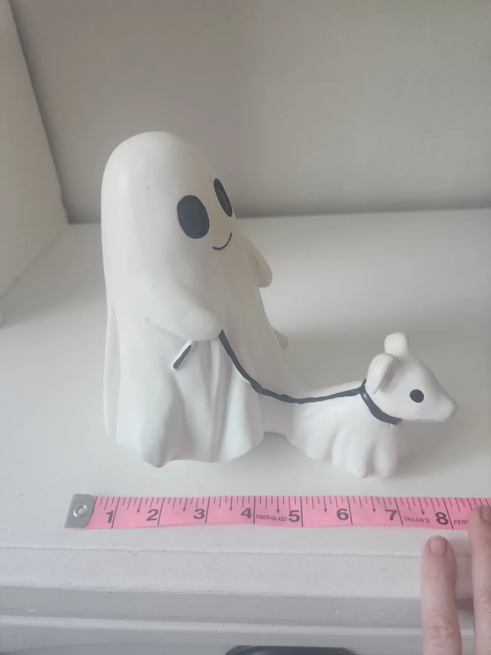 White Resin Ghost Figurine Walking A Ghosr Dog